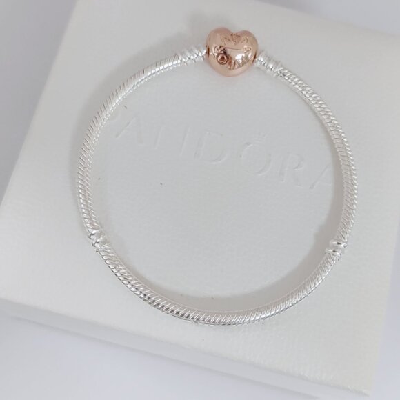 Pandora Moments Heart Clasp Snake Chain Bracelet S925 Sterling Silver - Picture 2 of 6